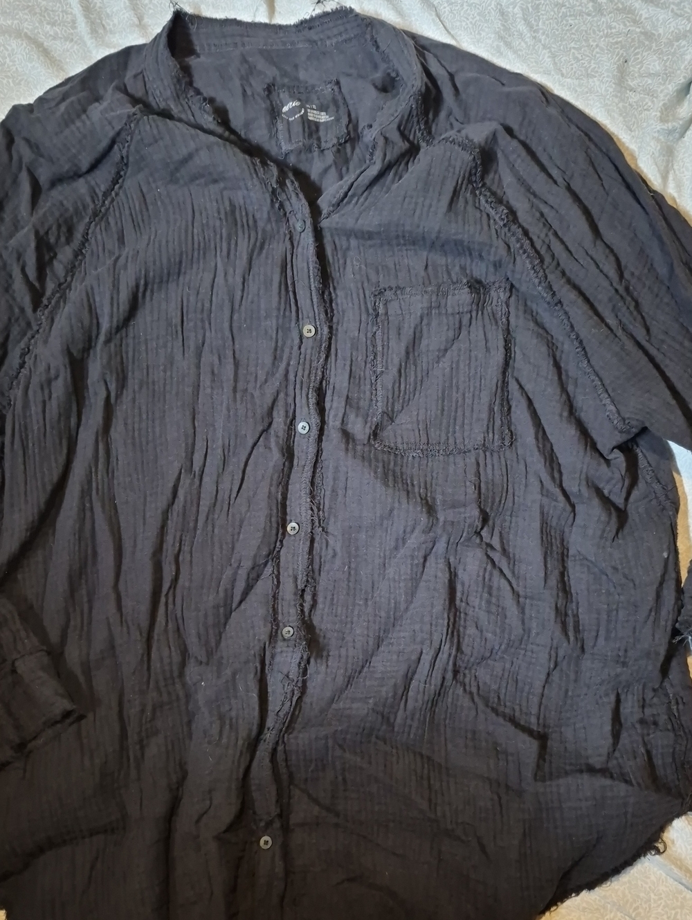 aerie Black Lightweight Crinkled Button-Up Shirt Jacket